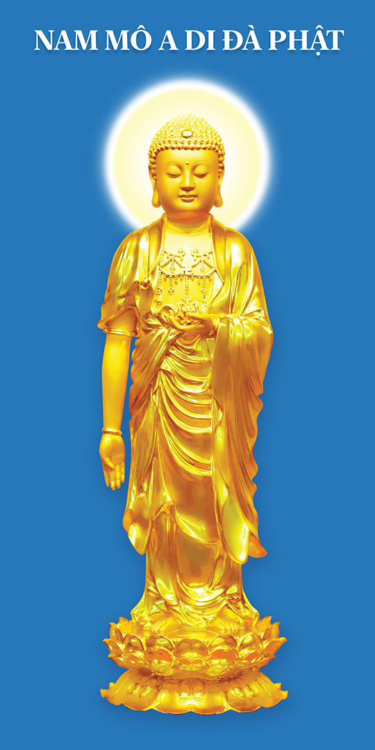 Tượng Phật A Di Đà bằng đồng vàng giả cổ 40 x 21 x 21 cm